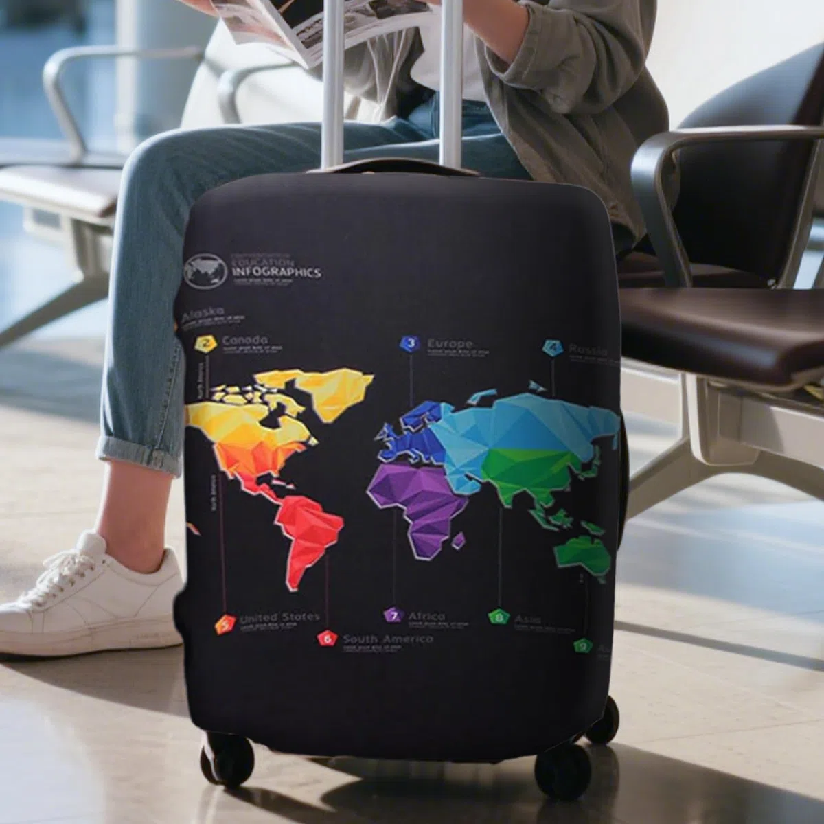 Kofferhülle Schutzhülle Kofferschutzhülle Elastisch Schutzhülle mit Weltkarte Muster Staubdicht Waschbarer Suitcase Cover für Reisen Luggage Protector (XL(29-32Inch)