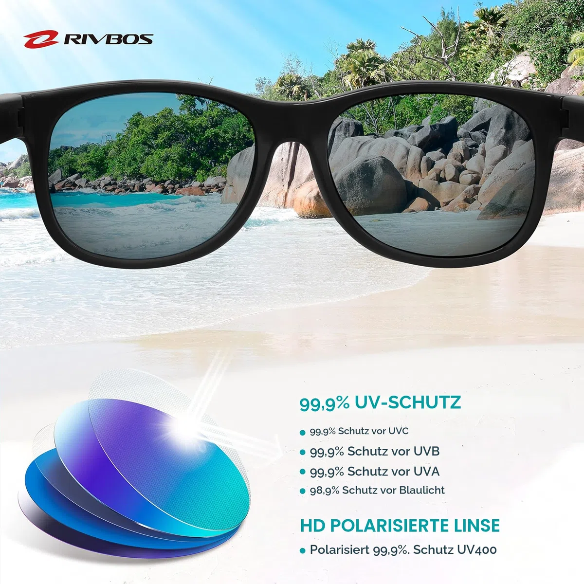 RIVBOS Kinder polarisierte Sonnenbrille mit Riemen Brillengläser Schattierungen für Jungen Mädchen und Kinder RBK004