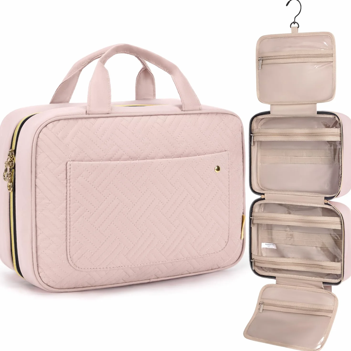 BAGSMART Kulturbeutel kulturtasche Damen, Kulturtasche zum Aufhängen, Toiletry Bag Kosmetiktasche Reise Waschtasche Transparent für Makeup,Toilettenartikel (M-Rosa)
