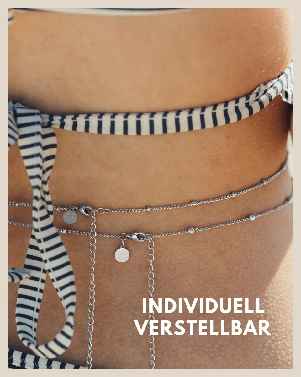 Bauchkette - verstellbare Kette mit kleinen Perlen Dots (78-93cm) in Silber I Wasserfeste Körperkette für Damen I Hautverträgliche Body Chain