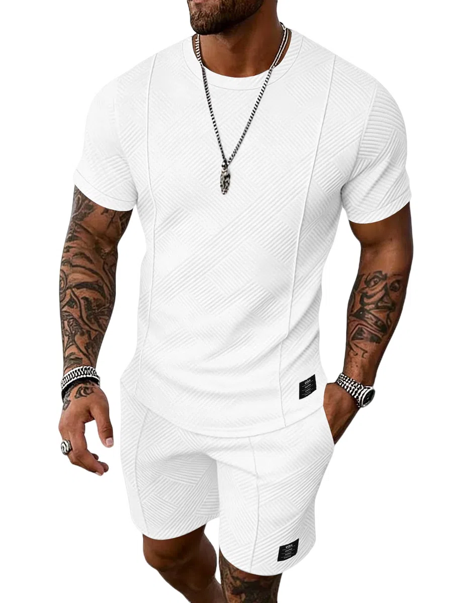 UOUA Herren Shorts Set Sommer 2-teiliges Outfit Kurzarm Jogging Tracksuit