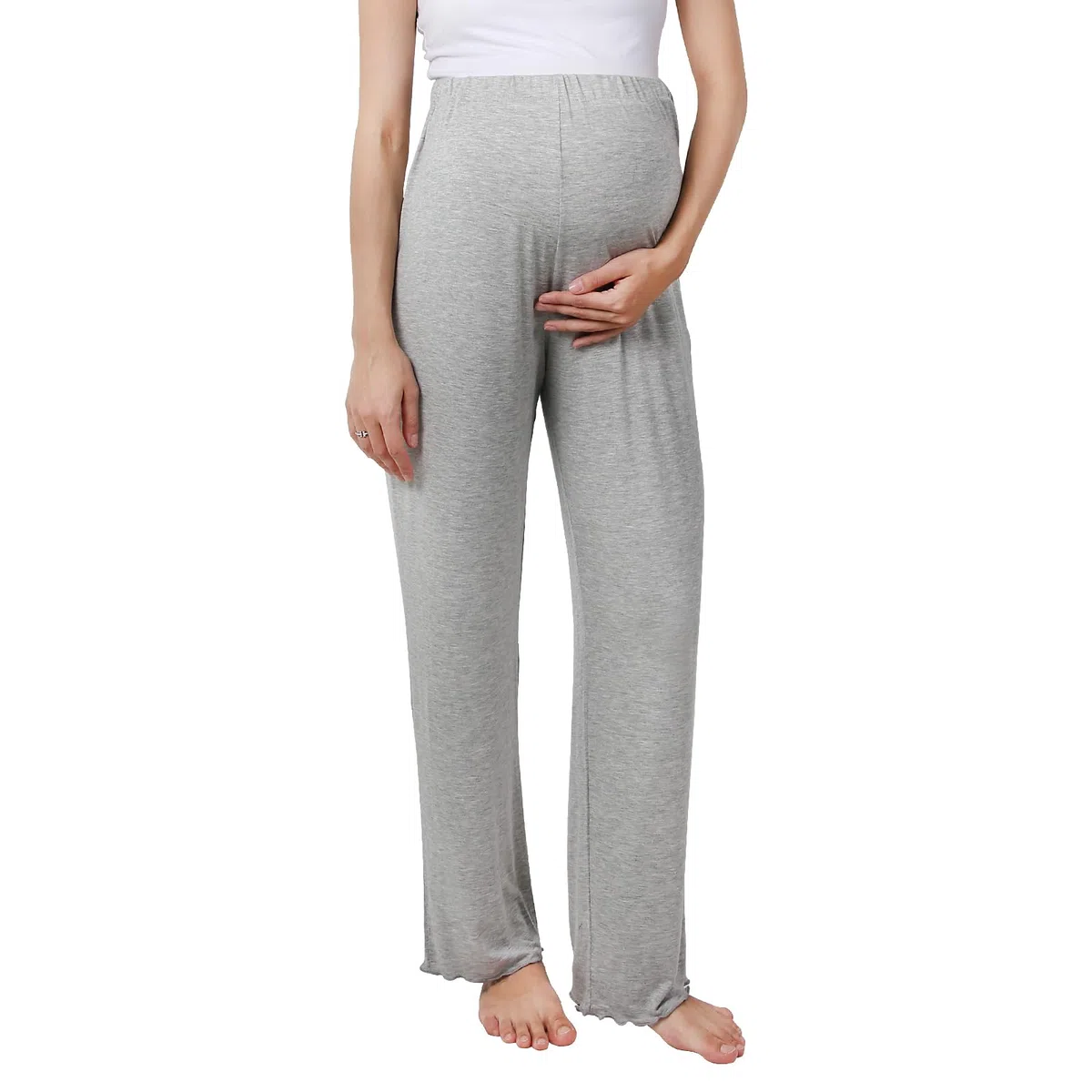 Damen Umstandshose mit Verstellbarer Bund Damen Einfarbige Umstands-Pyjamahose Schwangerschafts-Lounge-Hose