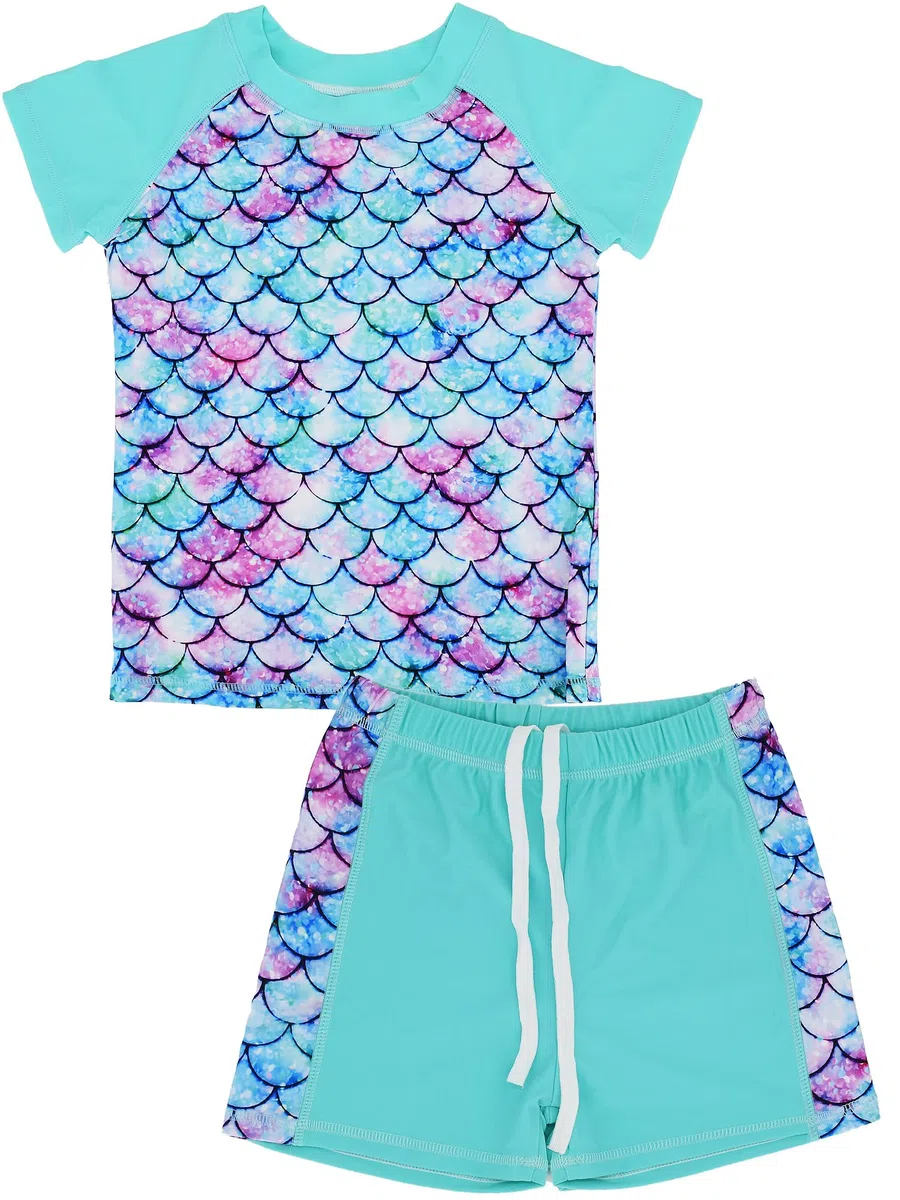 2-teiliger Mädchen-Badeanzug, 4–5 Jahre, Kinder-Badeanzug, Rashguard-Set, UV-Schutz, Bademode, Badeshorts, kurzärmelig, zweiteilig, für Strand, Pool, Sommer