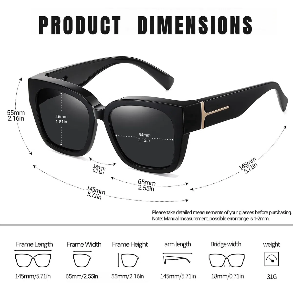 KANASTAL Übergröße Überzieh Sonnenbrille Herren und Damen Quadratisch Polarisiert Überbrille Sonnenbrille für Brillenträger UV400 Sonnenschutz Übersonnenbrille Fit Over Sunglasses