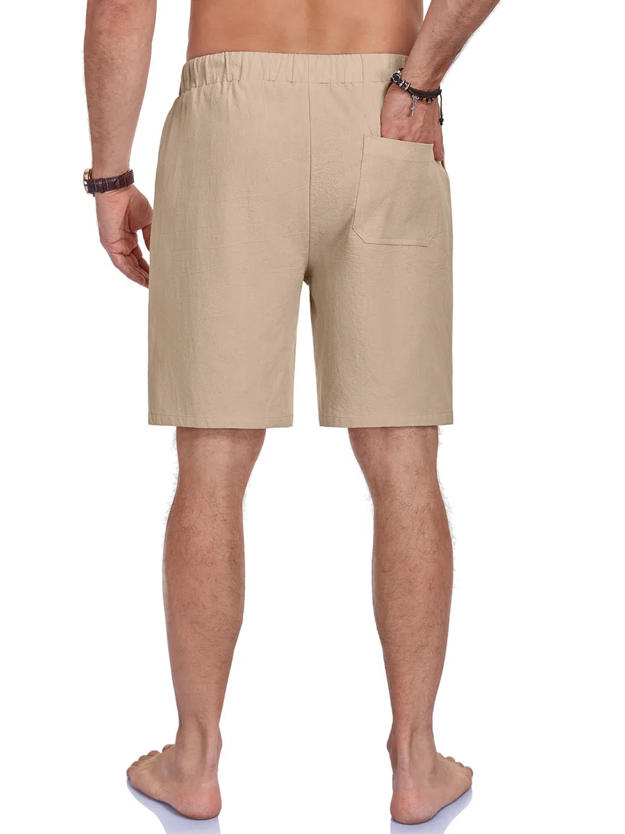 Puimentiua Leinenhose Herren Kurz,Sommer Leinen Shorts,Kurze Hosen,Loose Fit Baumwollehose mit Tunnelzug und Taschen (S-3XL)