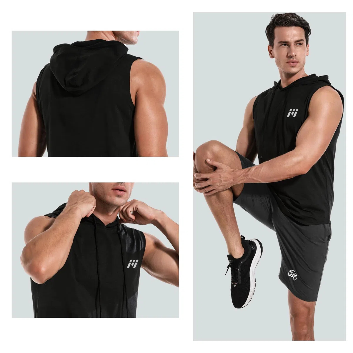 MEETWEE Herren Tank Top, Sportshirt mit Kapuze Ärmelloses/Langarm Muskelshirts Fitness Sleeveless Shirt Atmungsaktiv Laufshirt Achselshirts Hoodie für Gym Running Training