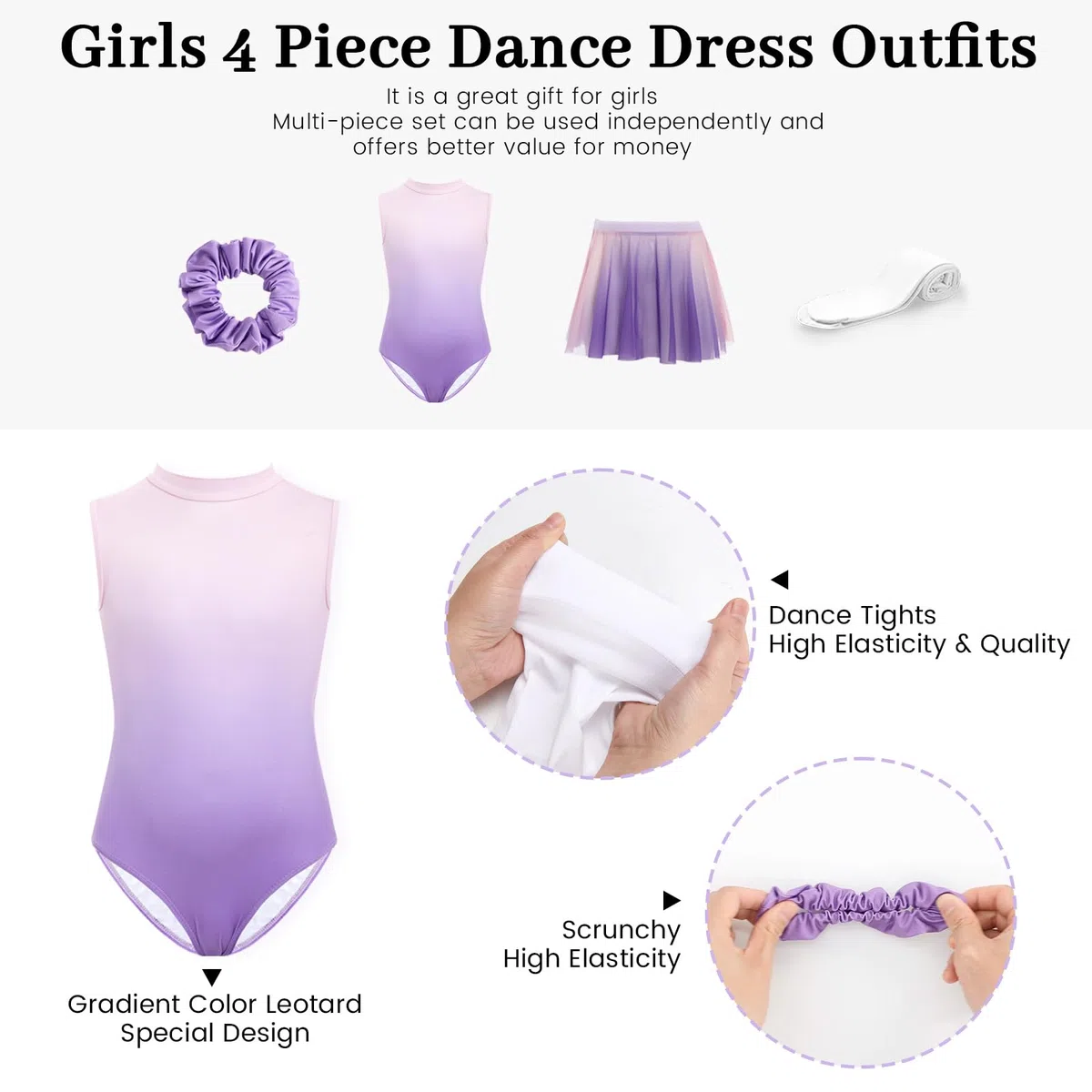JiAmy Ballettkleider für Kinder Ärmellose Ballettkleidung Mädchen Tanzbekleidung Balletttrikot mit Rock Tütü Ballett Strumpfhose 4-12 Jahre