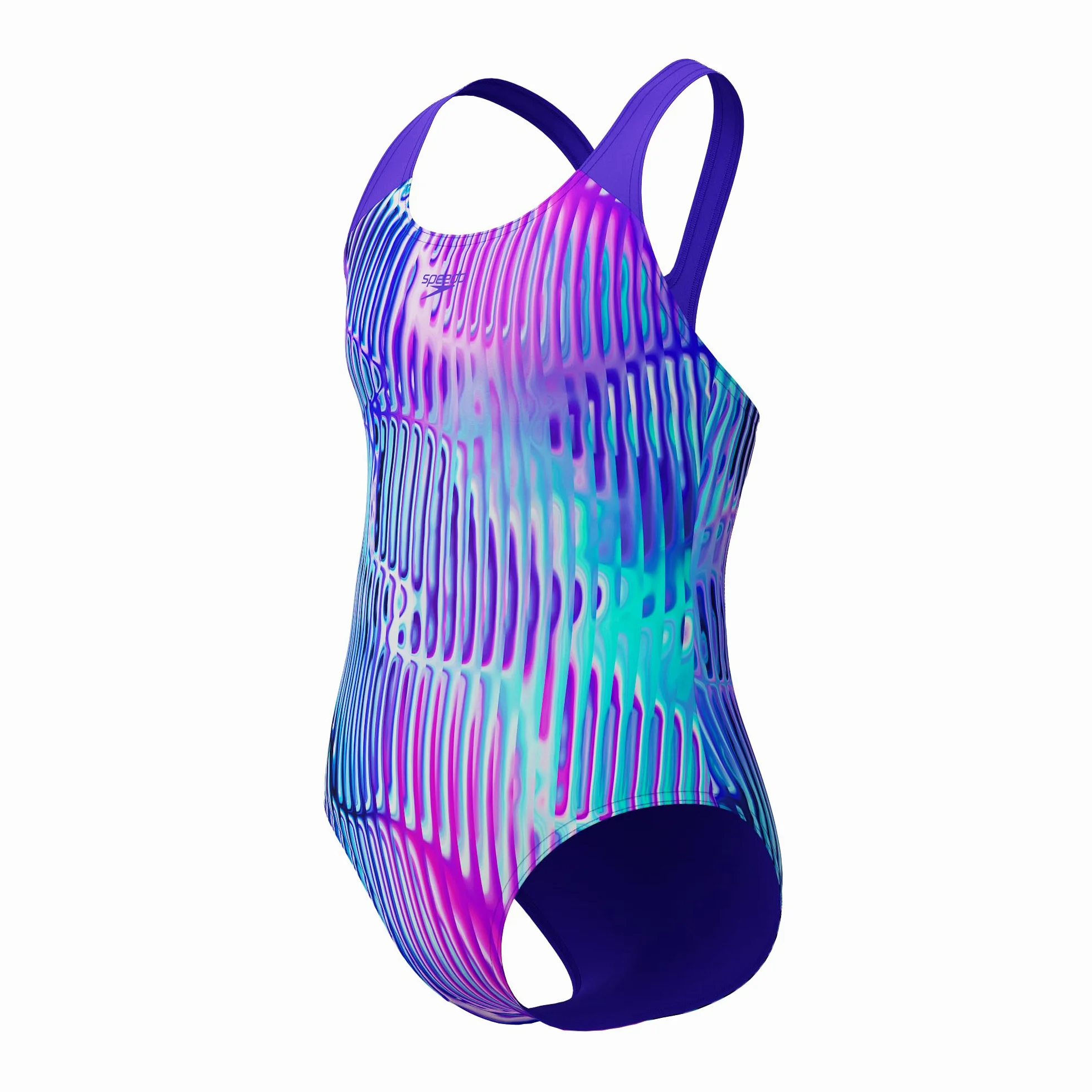 Speedo Digitaler Badeanzug für Mädchen, Spritzschutz, Blau / Violett