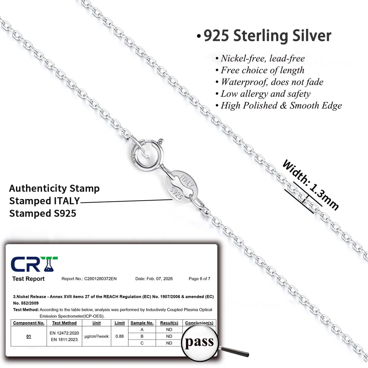 FUNEIA Sterling Silberkette Damen 925 Ohne Anhänger Wasserfest Echt Reines Silber Kette 1.1/1.3mm Breite Glänzende Halskette Kordelkette Silberne Schmuck Geschenke für Frauen Mama 40cm/45cm/50cm/55cm