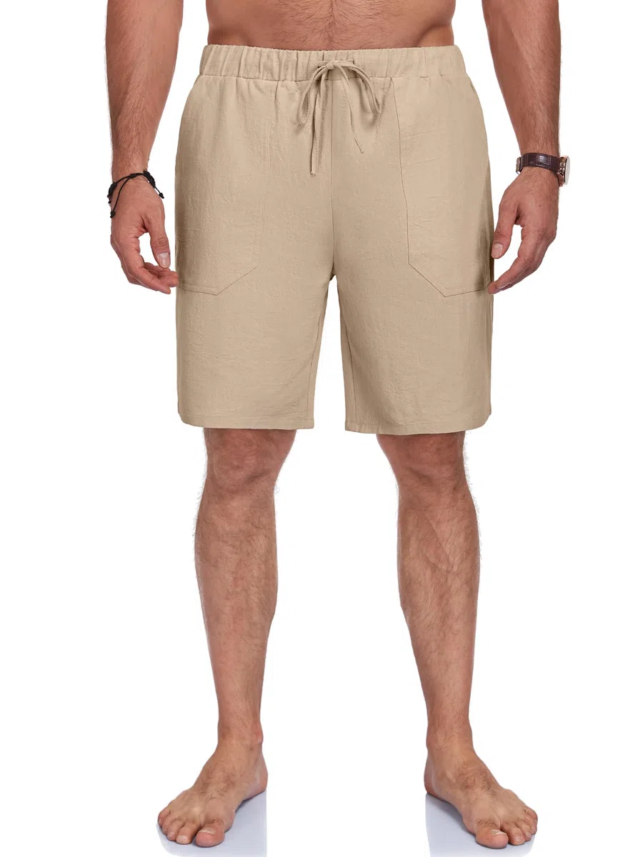 Puimentiua Leinenhose Herren Kurz,Sommer Leinen Shorts,Kurze Hosen,Loose Fit Baumwollehose mit Tunnelzug und Taschen (S-3XL)