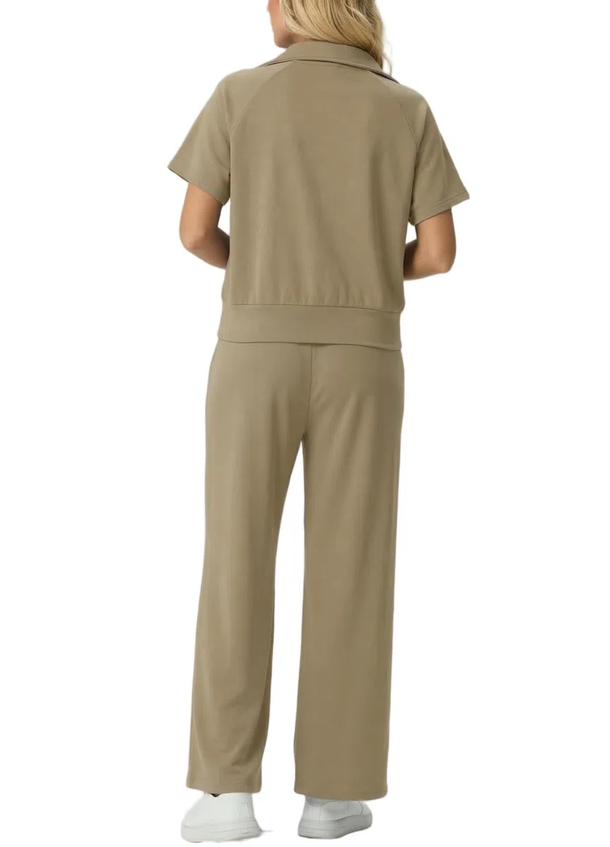 GRECERELLE Jogginganzug Trainingsanzug Damen Sommer Lässige Zweiteiler Outfits Tracksuit Kurzarm V Neck Halb Zip Tops und Jogginghosen Trainingsanzüge mit Taschen