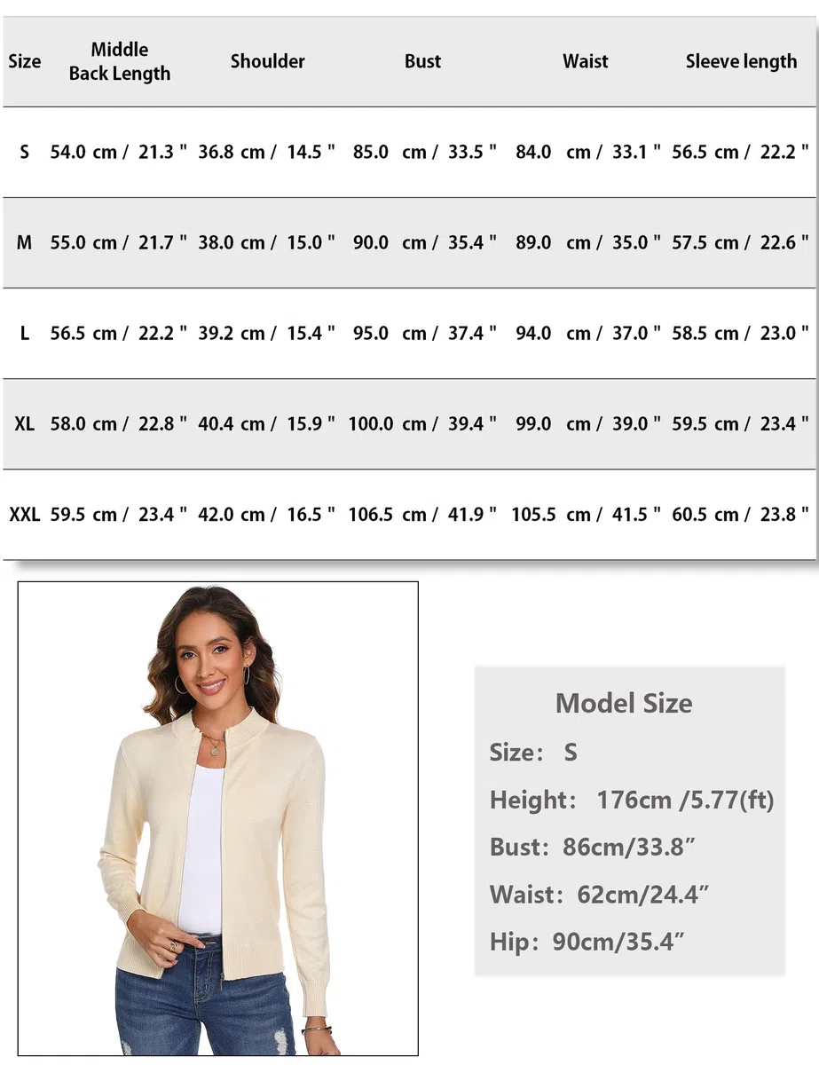 Aottori Strickjacke Damen Kurz mit Reißverschluss Strickjacken Cardigan Langarm Stehkragen Elegant Trachtenjacke Pullover Einfarbig Strickmantel Jacke Outerwear