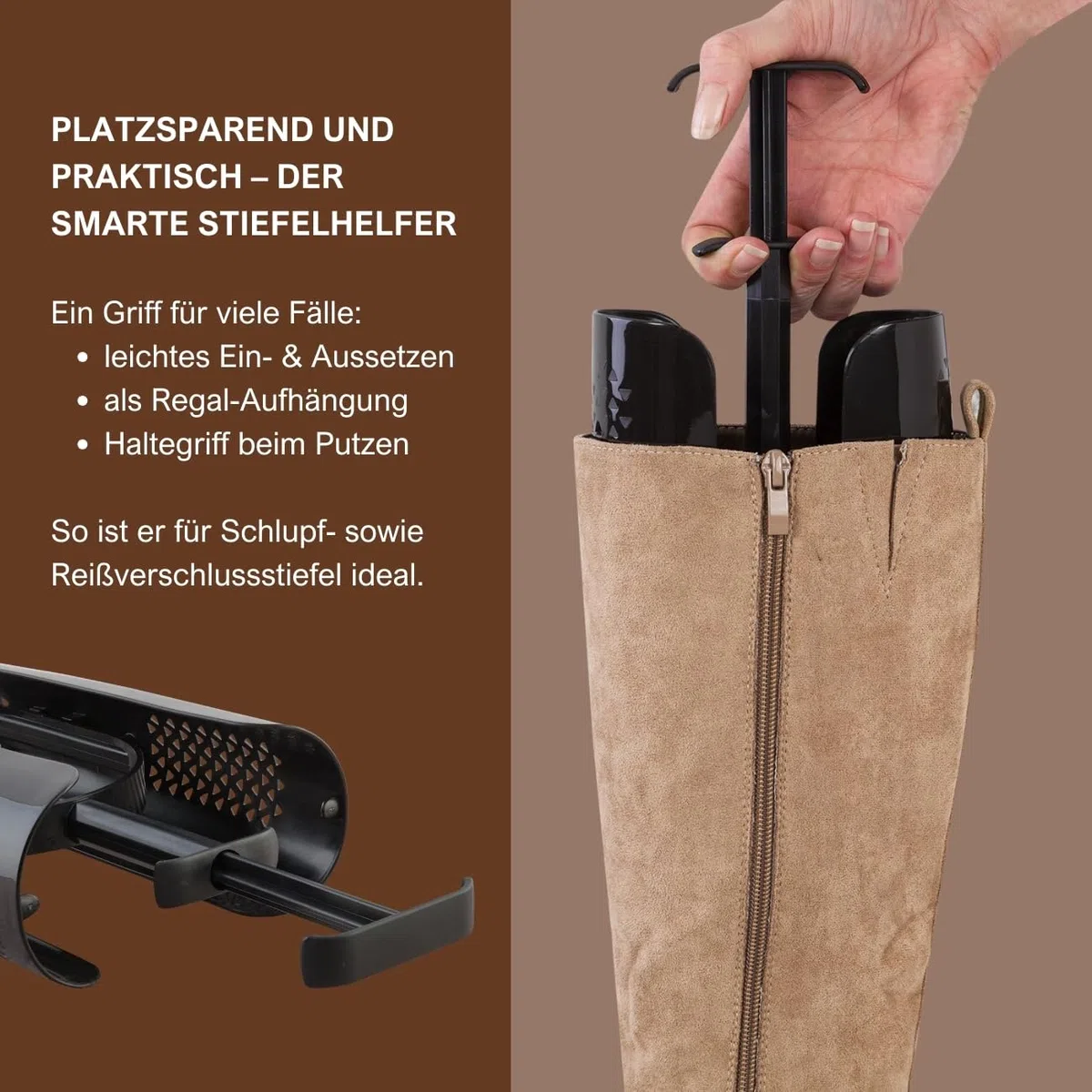 CC Universal Stiefel-Schuhspanner (1 Paar) aus 100% Rezyklat, hält den Stiefelschaft perfekt in Form, verhindert Knickfalten und Risse, Stiefelformer mit innovativer Automatik-Mechanik