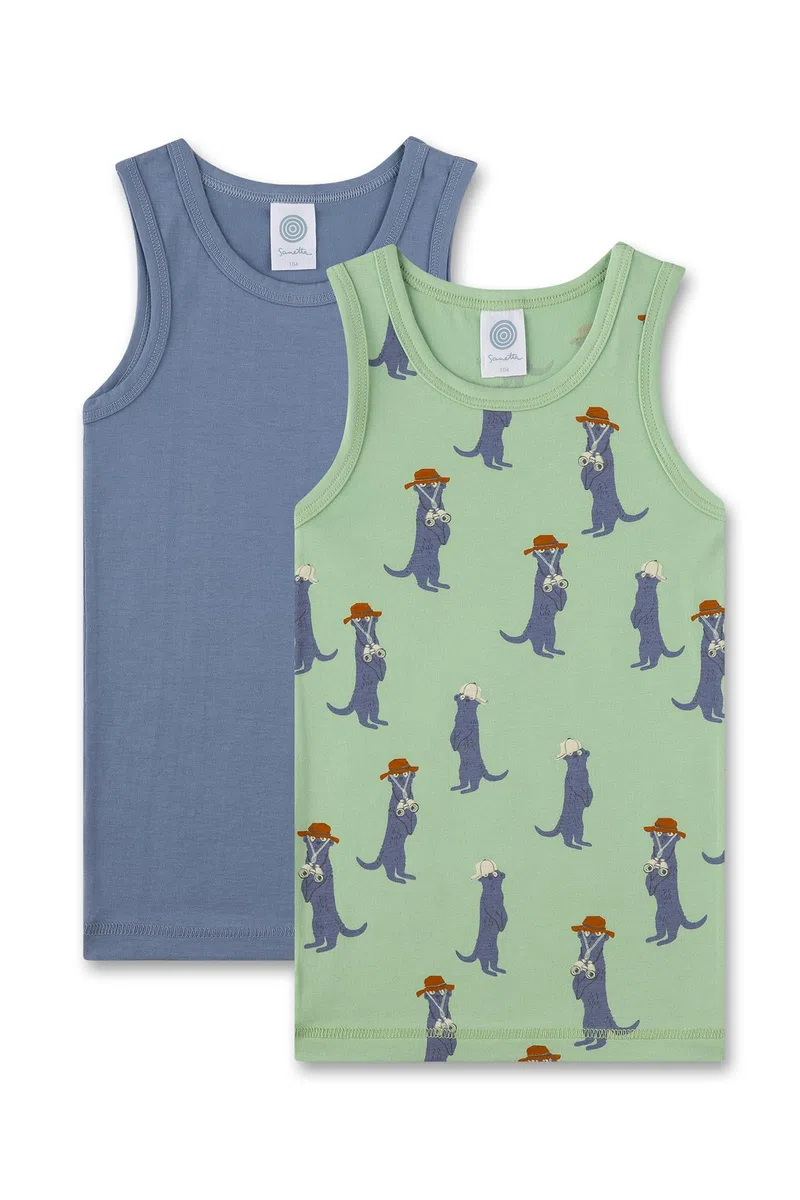 Sanetta Jungen-Unterhemd (Doppelpack) grün & blau | Hochwertiges und nachhaltiges Unterhemd für Jungen aus Baumwoll-Mix. Inhalt: 2er Set Unterwäsche für Jungen