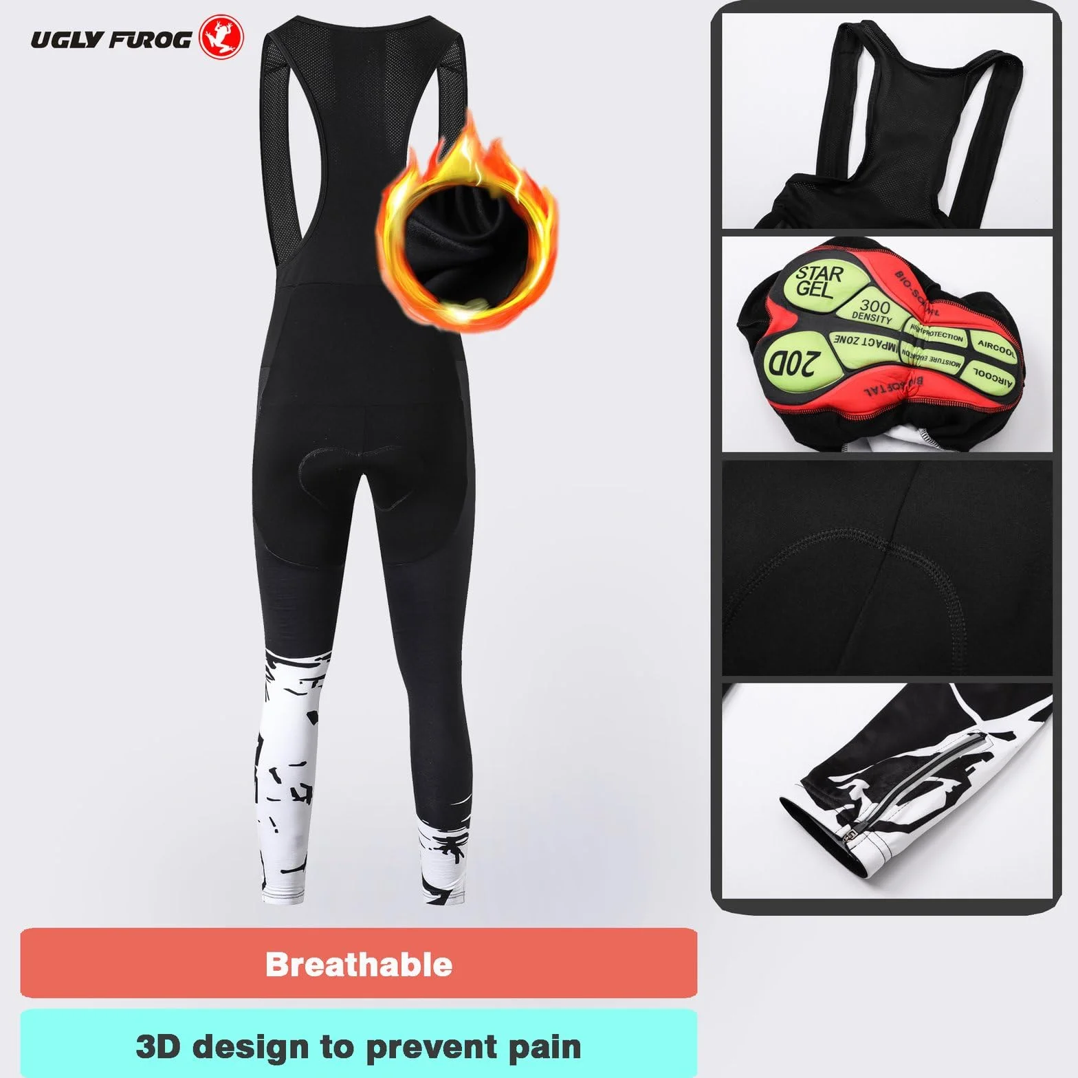 UGLY FROG FBAFu Set Langarm Herren Thermische Fleece Winter Fahrradbekleidung Radsportanzüge Fahrradtrikot mit Thermofleecefutter Fahrradhose mit Sitzpolster + 9D Gel für Radfahren MTB Outdoor