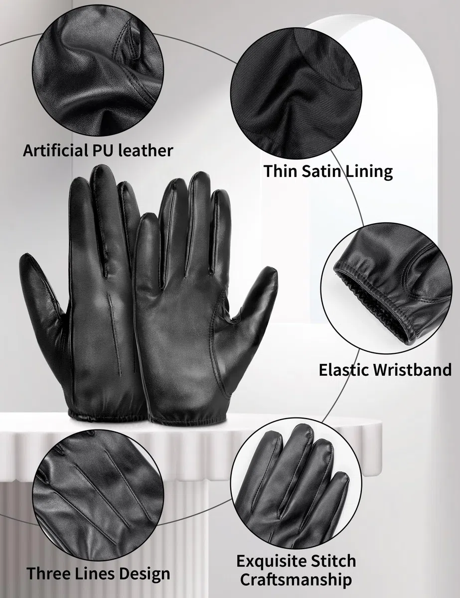MELLIEX Lederhandschuhe Herren, Faux Leder Handschuhe Dünne Ungefüttert Winddicht Touchscreen Lederhandschuhe