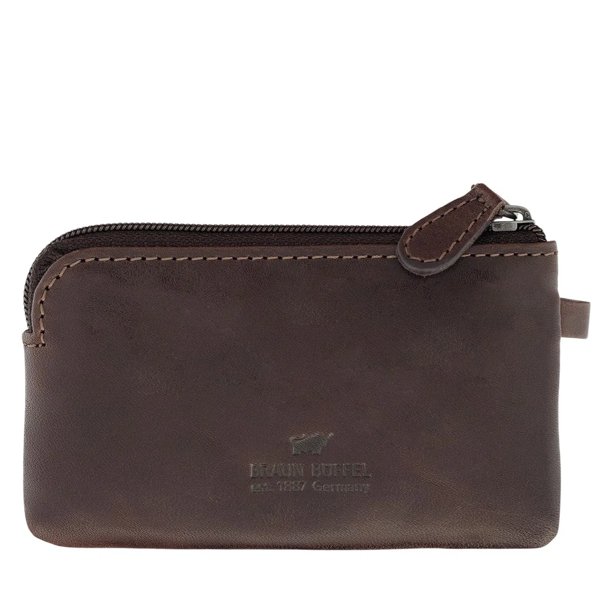 BRAUN BÜFFEL - Schlüsseletui aus echtem Rindleder Arezzo 12cm - Kleine Schlüsseltasche für Herren & Damen mit Reißverschluss & 2 Schlüsselringen - Zeitlos klassisches Schlüsselmäppchen Braun