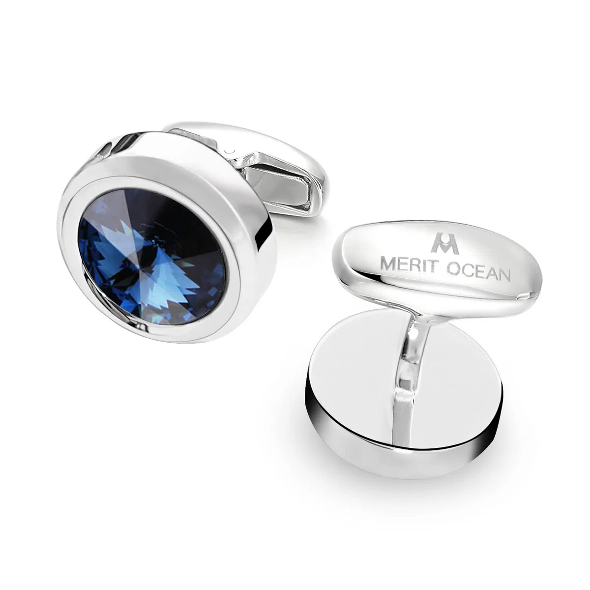 Merit Ocean Eleganten Stil Manschette Link Super glänzend Swarovski Marineblau Blau Kristall Circular Manschettenknöpfe Herren mit Geschenkbox