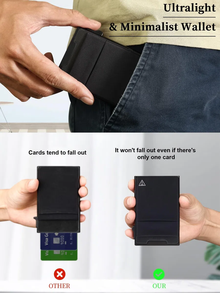 TOYFID Minimalistische Brieftasche-RFID-Schutz-Kartenhalter-Pop up Geldbörse-Schlankes Kreditkartenetui mit Münzfach