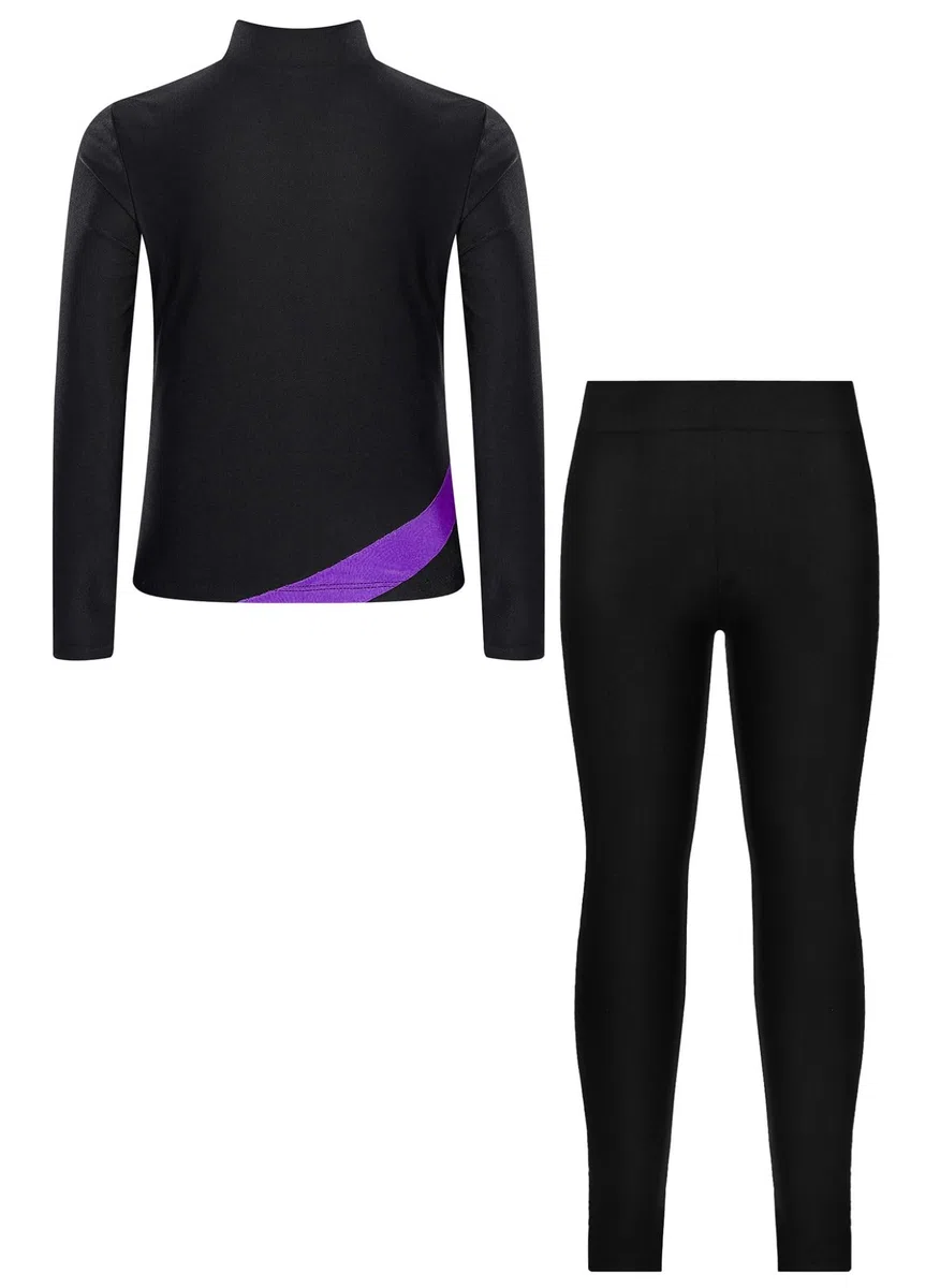 Mädchen Sport Set Eiskunstlauf Anzug Glitzer Jacke + Eislaufhose Leggings Trainingsanzug Sportanzug Tanzanzug