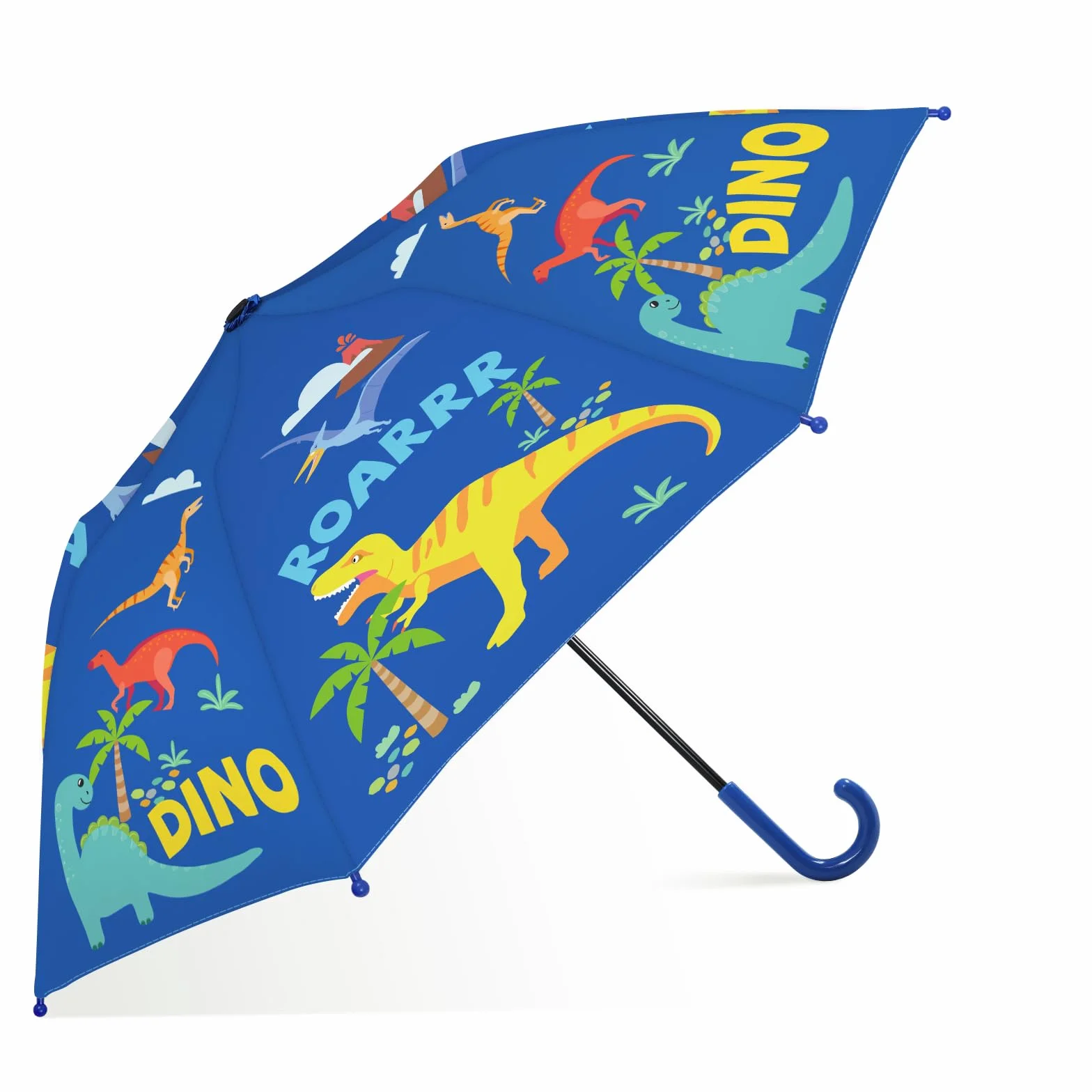 decalsweet Regenschirm Kinder Stockschirm mit Schirmhülle, Windsicher Robustheit Regen Regenschirm, Faltbarer Kinderschirm Taschenschirm für Junge Mädchen Leicht zu Transportieren, Blauer Dinosaurier
