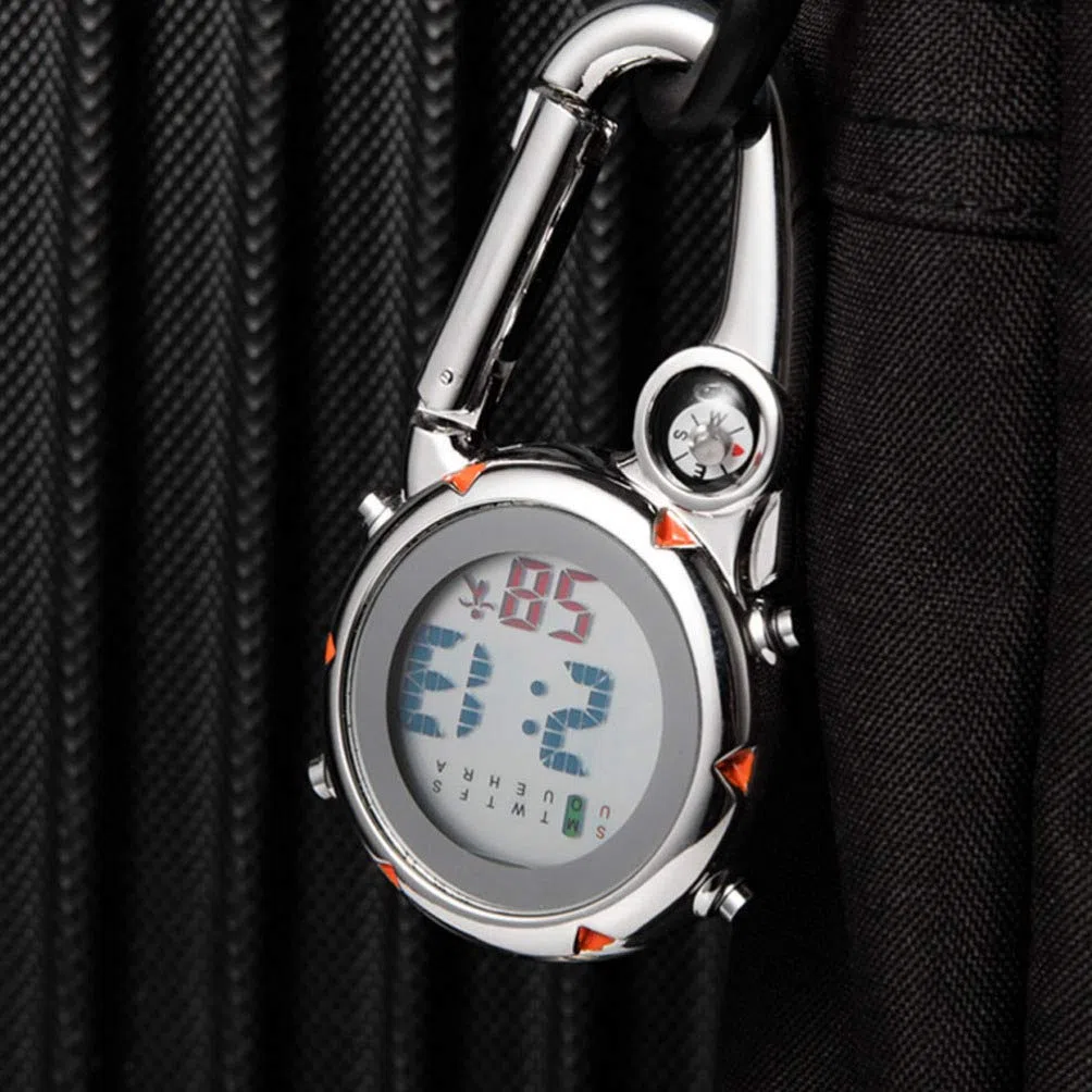 VOSAREA Karabiner Uhr Digital Sportuhren Angeln Wandern Klettern Mini Taschenuhr mit Kompass Camping Outdoor Activities Ärzte Krankenschwestern Orange