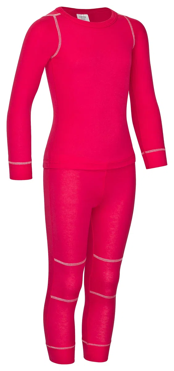 atmungsaktives Thermo-Unterwäsche Set für Kinder - warme Wäsche aus langärmligem Oberteil + Langer Unterhose: pink in Größe 134/140