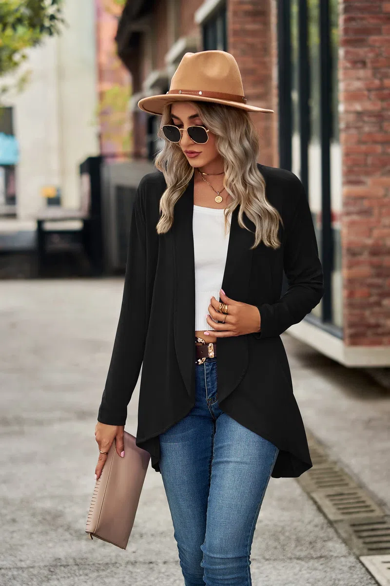 Famulily Damen Langarm Offene Front Cardigans Casual Gestrickte Einfarbige Wasserfall Cardigans Sweater Mantel