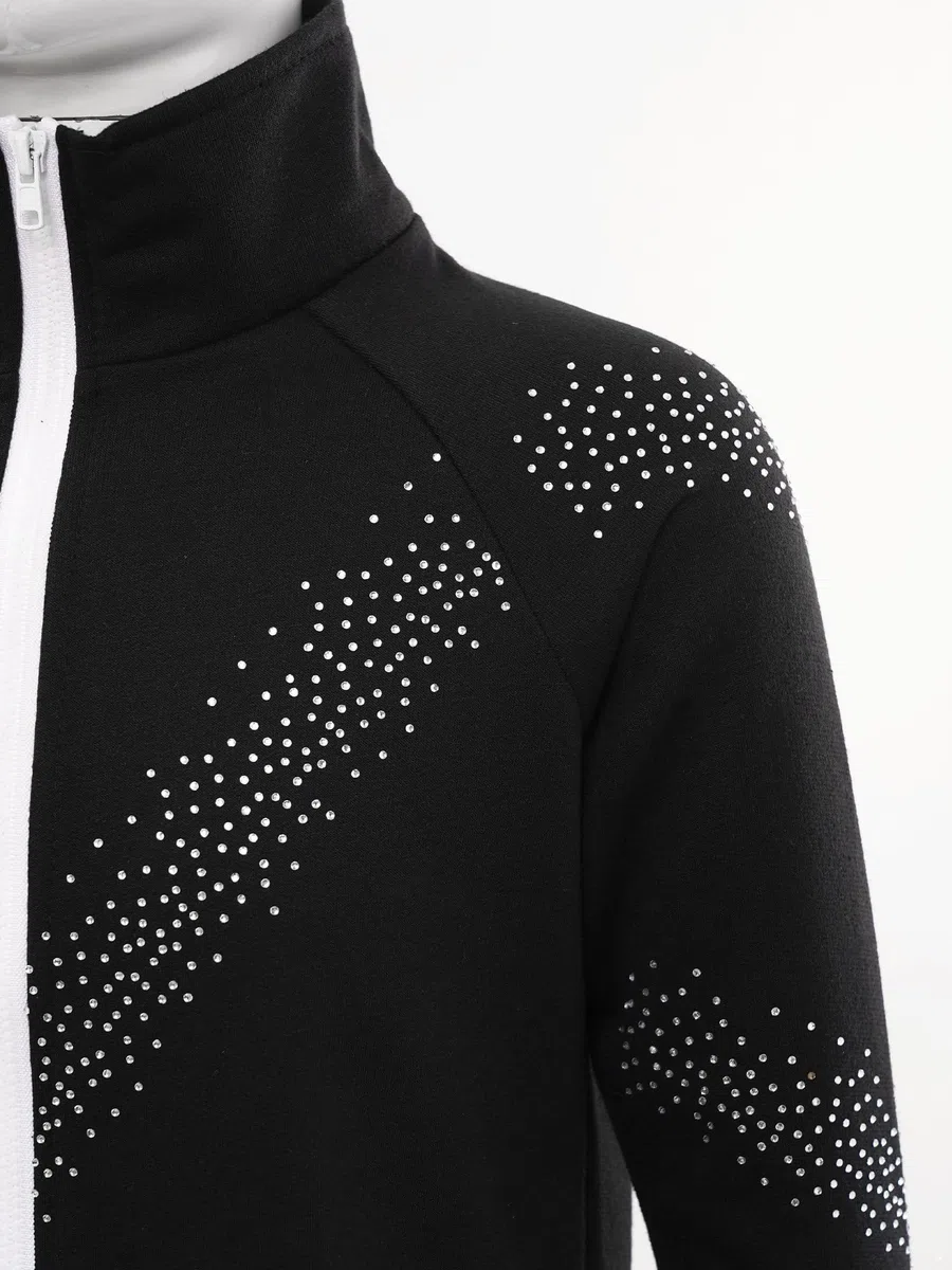 iiniim Mädchen Eiskunstlauf Jacke Sweatjacke Sport Jacke mit Strass Trainingsjacke Mantel Oberteile Eislaufen Training Wettbewerb Tanzkostüm