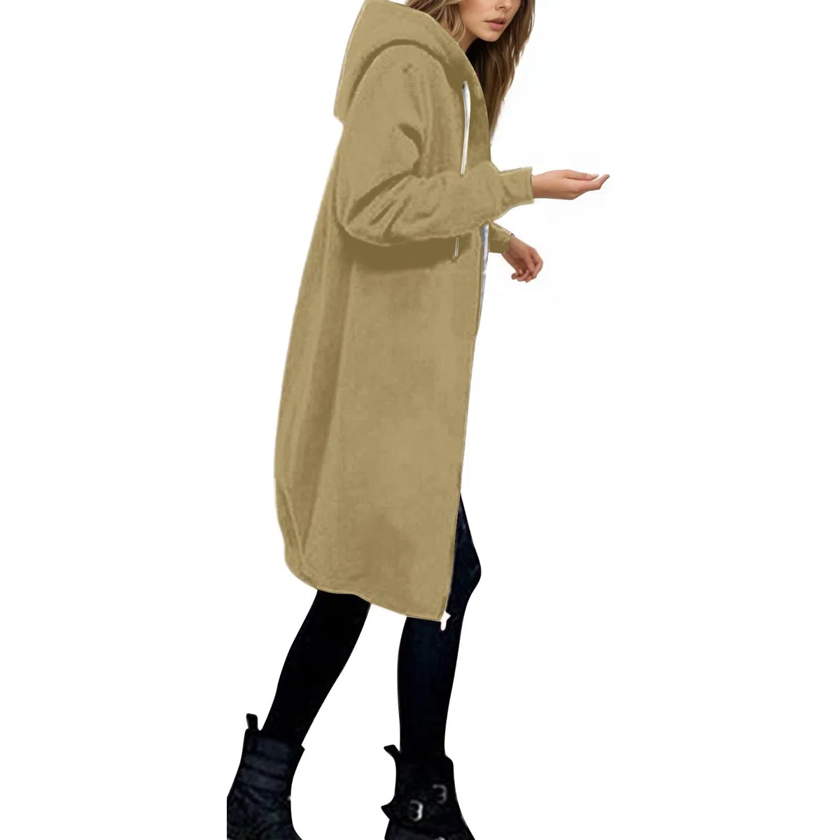 Damen Lange Kapuzenpullover mit Reißverschluss Hoodie Jacke Langarm Pulli Sweatjacke Sweatshirts Streetwear Strickjacke Taschen Kapuzenjacke Lang Kapuze Mantel