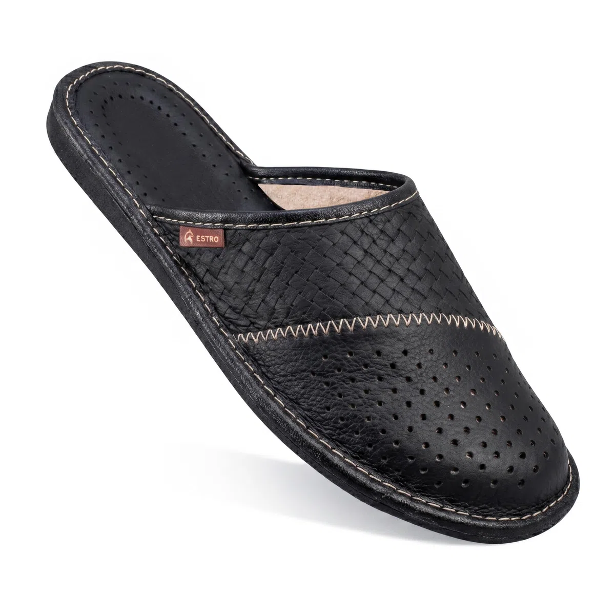 ESTRO Hausschuhe Herren Leder Herrenhausschuhe - Hausschuh Männer Pantoffel Pantoffeln Pantoletten Slipper Mann M55