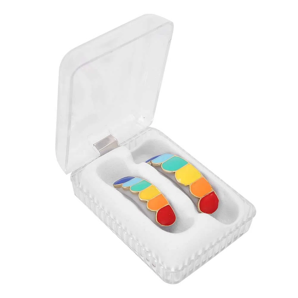 Hip Hop GrillzTeeth, coole, praktische, mehrfarbige Grillz-Zähne aus Messing, umweltfreundlich für Damen Herren(Farbenfroher goldener Anzug)