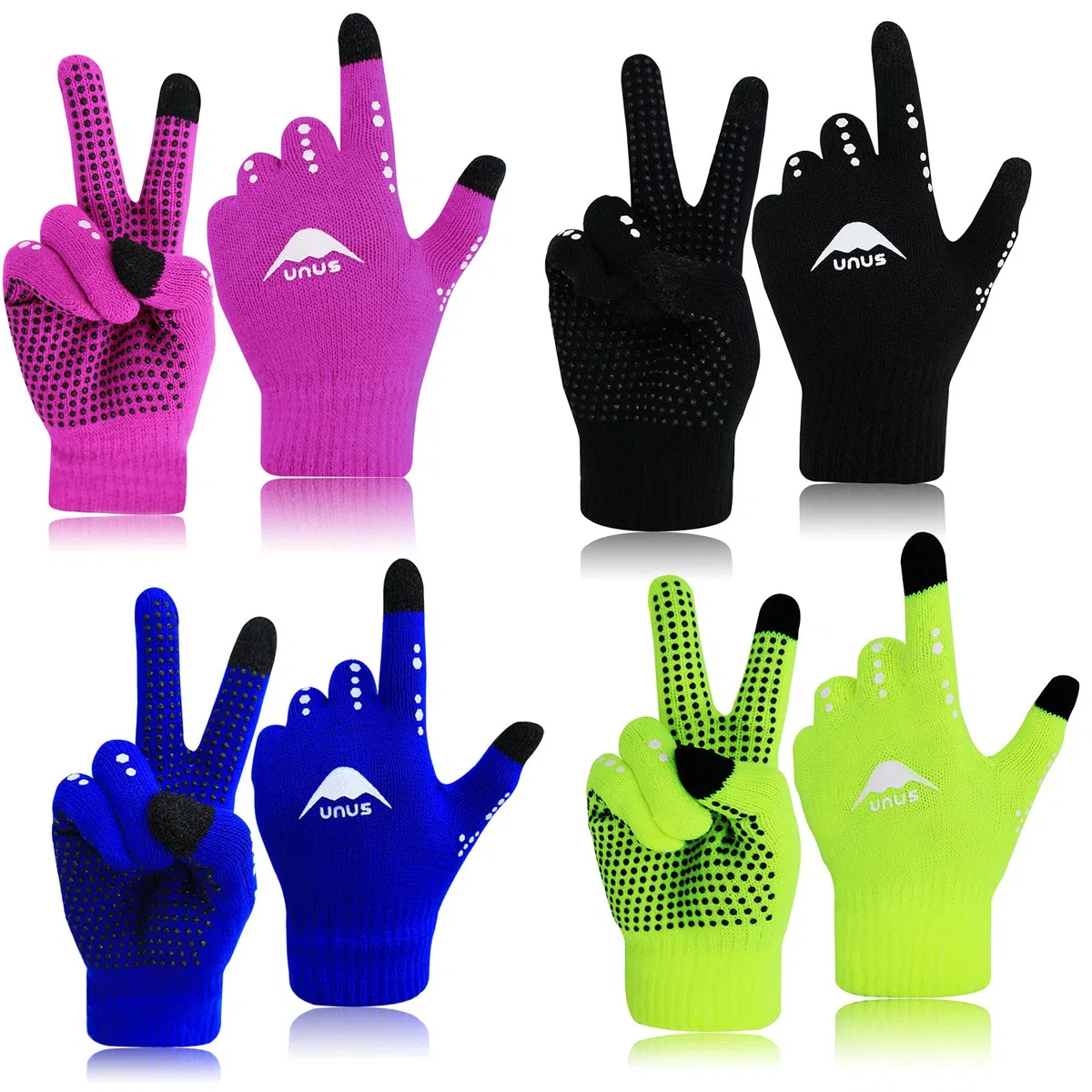 4 Paar Kinder Handschuhe Winter Fahrradhandschuhe Strickhandschuhe Touchscreen 4-12 Jahre, Jungen Mädchen Winterhandschuhe Warm Winddicht Anti Rutsch Sport Laufen