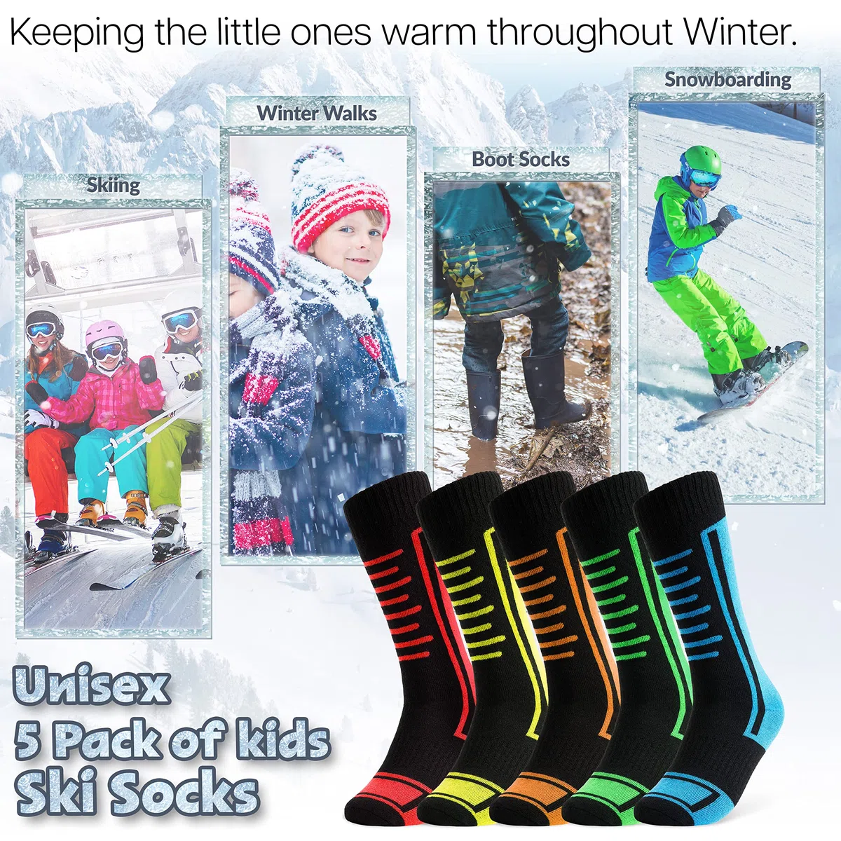 CityComfort Skisocken Set Kinder Wintersocken Snowboard Warme Thermo Funktionssocken Wintersport 5er oder 2er Pack 3-9 Jahren