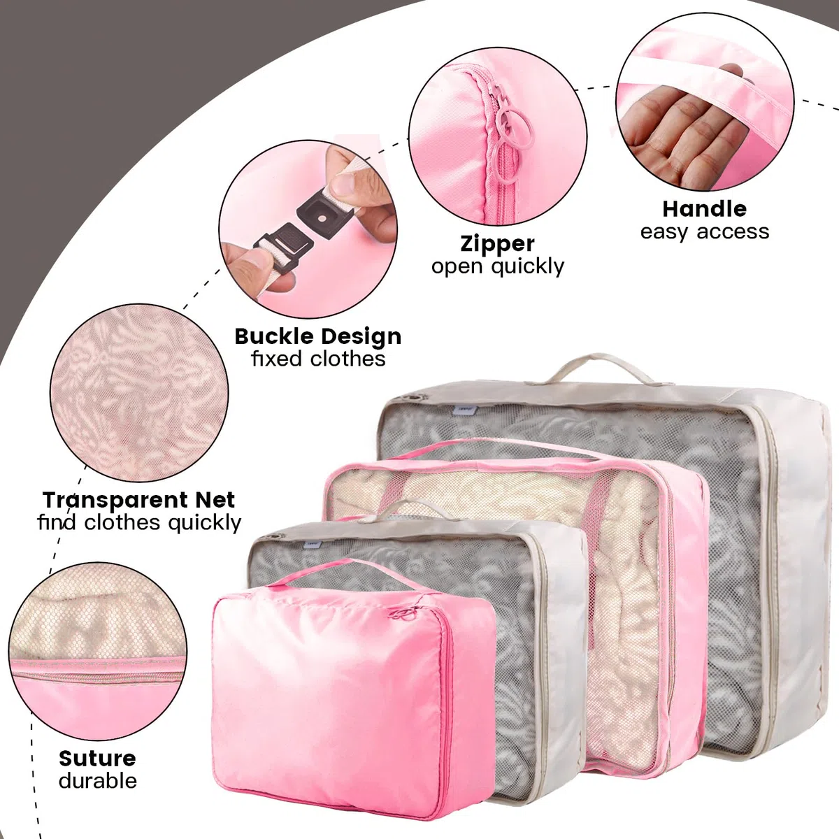 14-teilige Zweifarbige Koffer Organizer, Kofferorganizer Reisezubehör – Packwürfel, Packing Cubes & Packtaschen, Ordnungssystem für Koffer bei Urlaub & Reisen (14, Navy & Pink)