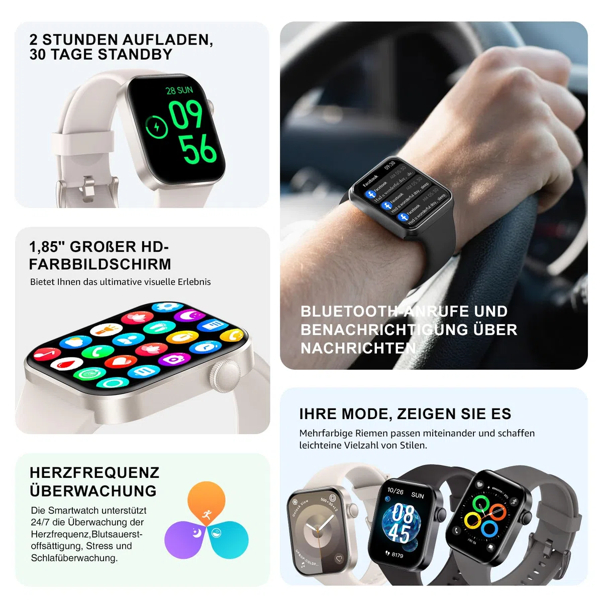 Smartwatch Damen Herren, 1,85" HD-Display Smart Watch mit Telefonfunktion, 140+ Sportmodi Fitness Tracker mit Schrittzähler, Geschenk Valentinstag für ihn sie,IP68 Wasserdicht für iOS Android