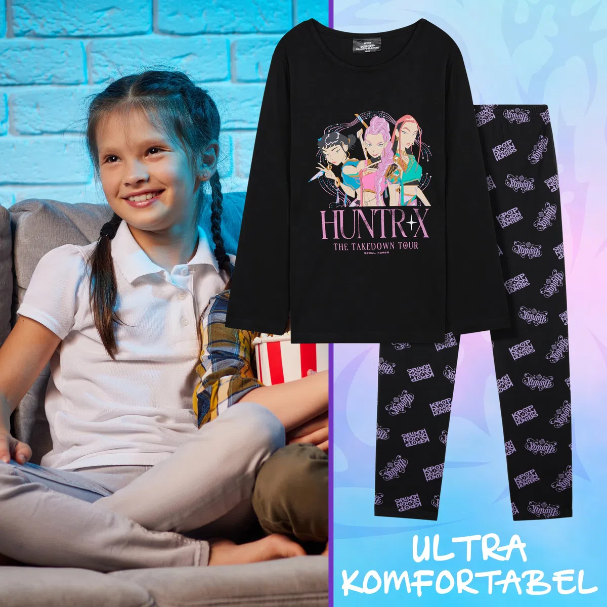 KPop Demon Hunters Pyjama Set Mädchen Teenagers 5-14 Jahre, Weicher Stoff Schlafanzug, Anime Huntrix Saja Boys Merch, Kinder Geschenke