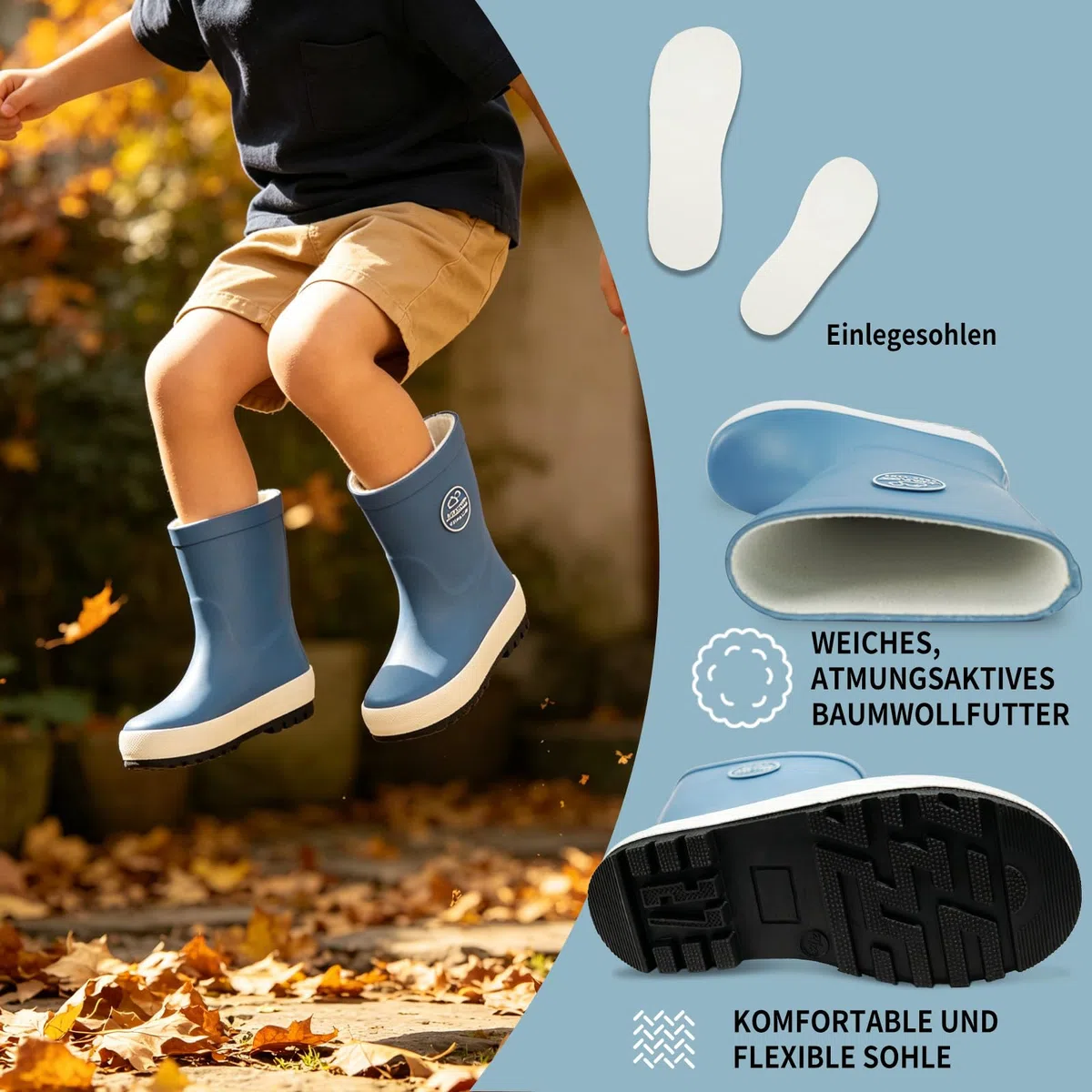 Kinder Gummistiefel für Jungen & Mädchen, Wasserdichte Matschstiefel mit Profilsohle, Leichte Regenstiefel für Kindergarten & Garten Leichte und flexible Regenstiefel Kinder, Größen 23-34
