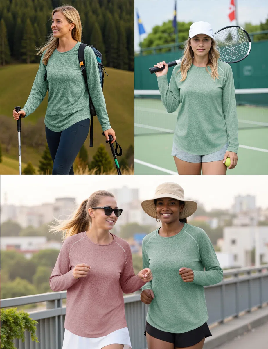 Gyabnw Damen Langarm Sport Activewear Gym Top mit Rundhalsaus und reflektierendem UV-Schutz für Fitness und Wandern