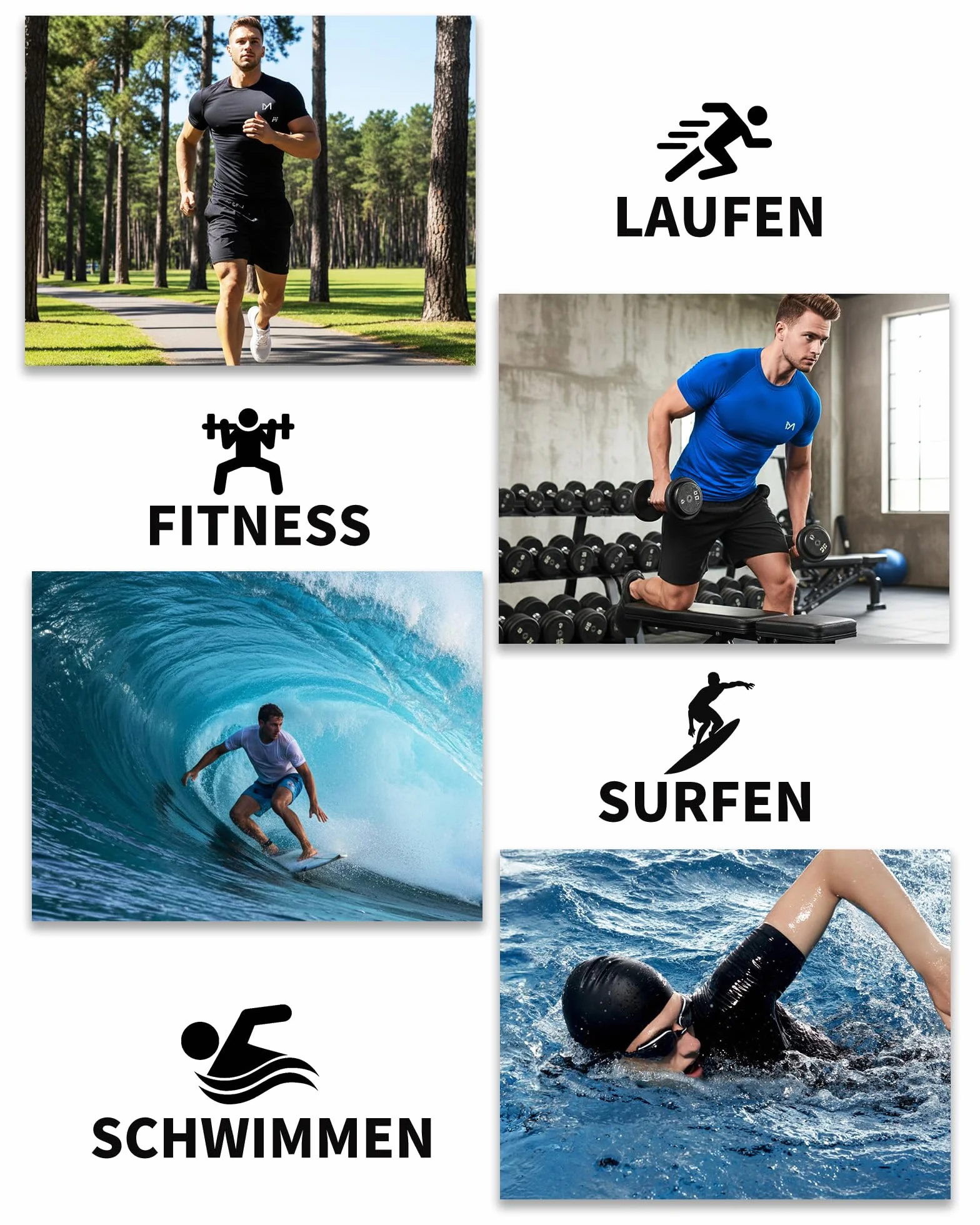MEETYOO 2 or 3 Pack Kompressionsshirt Herren, Funktionsshirt Herren & UPF50+ UV Shirt Herren–Atmungsaktiv, Feuchtigkeitsableitend, Schnell Trocknend, Ideal für Sport, Schwimmen und den Alltag