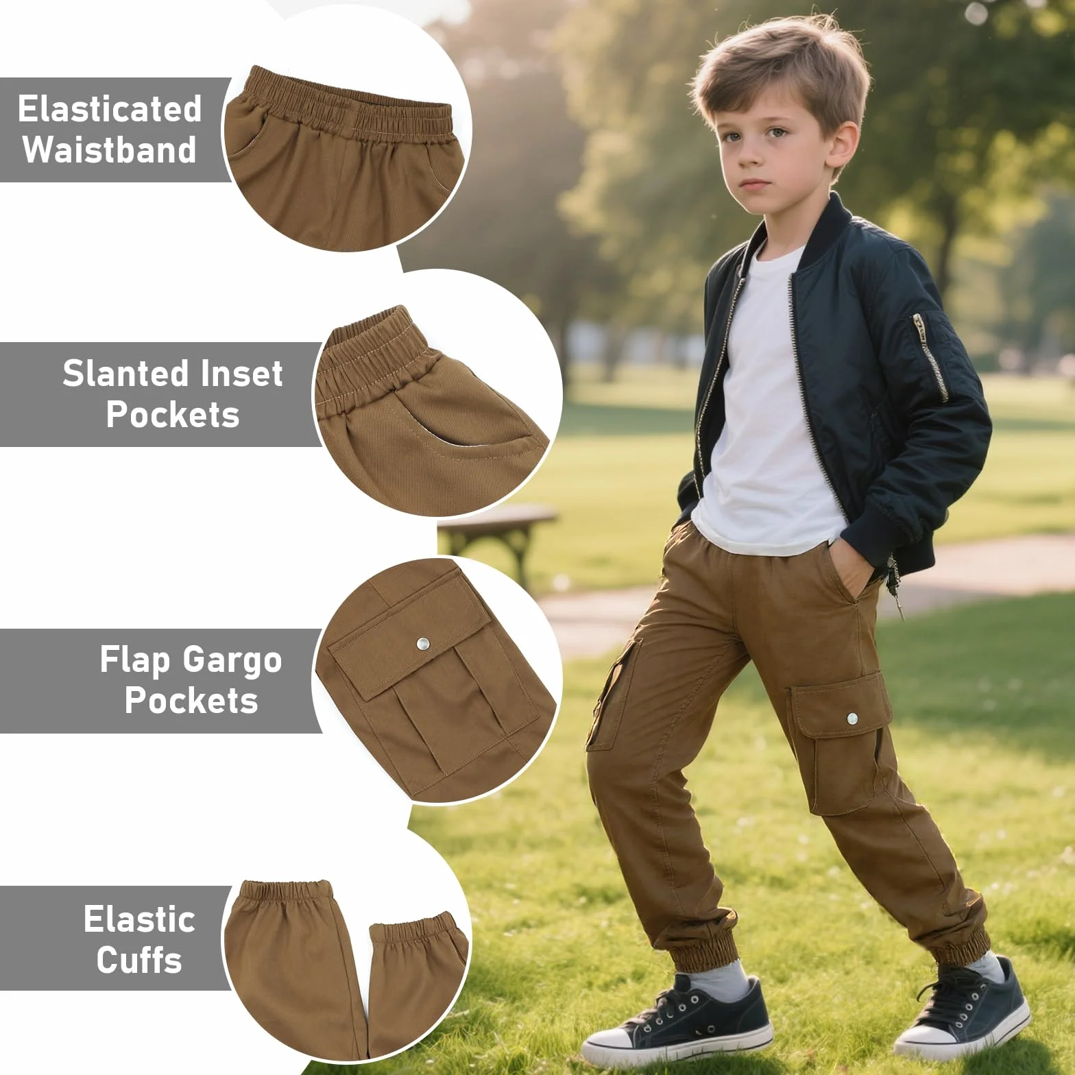 Cargohose Jungen Kinder Jogginghose Weich Atmungsaktiv Elastische Taille Cargo Jogger Hose mit Taschen Streetwear Sporthose Freizeithose für Frühling Herbst 6-13 Jahre, Gr.116-158