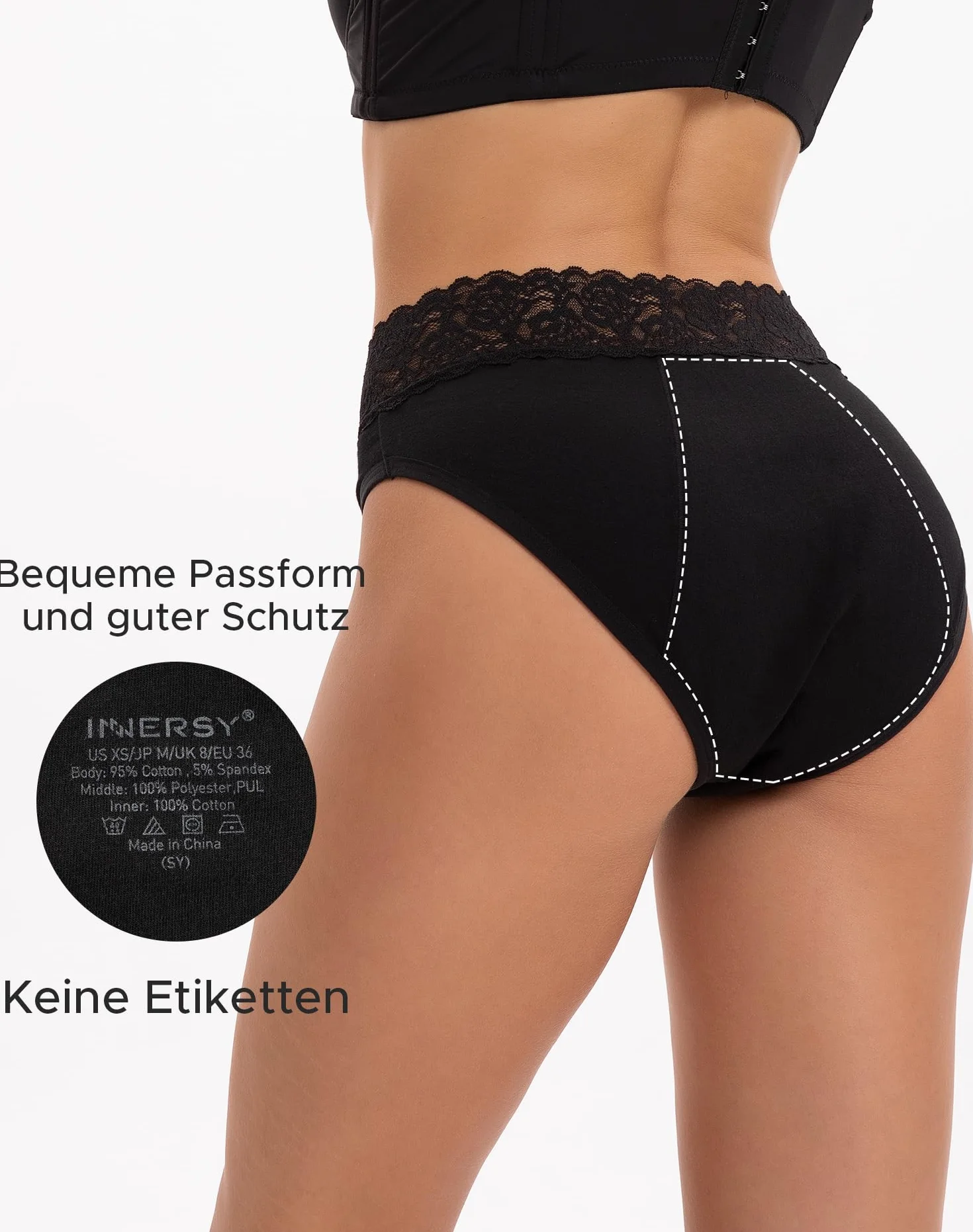 INNERSY Periodenunterschwäsche Leichte/Mittlere Blutung Menstruation Periodenslip Spitze 3er Pack