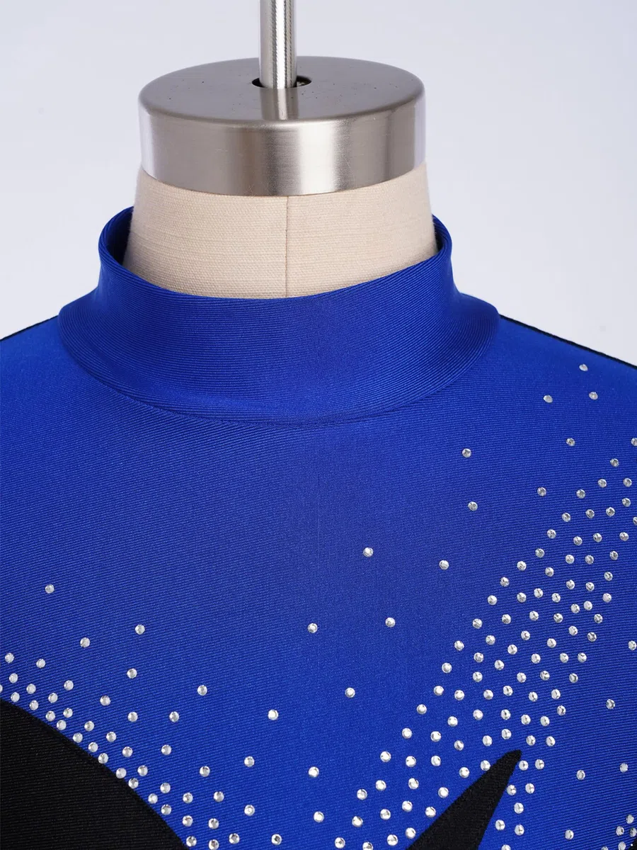 Linjinx Jungen Langarm Hemden Glitzer Strass Latein Tanzshirt Eiskunstlauf T-Shirt Oberteil Eng Gymnastikanzug Wettbewerb Tanzkostüm