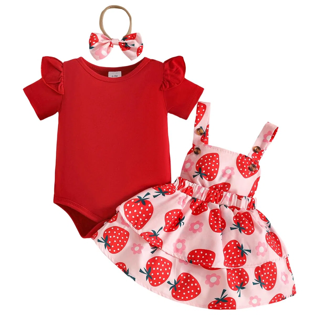 Sommer Herbst Kleidung für Baby Mädchen Niedlicher Süßes Print Kurzarm top mit Trägerrock und Stirnband 3-teiliges Outfit für Neugeborene Set 0-18 Monate