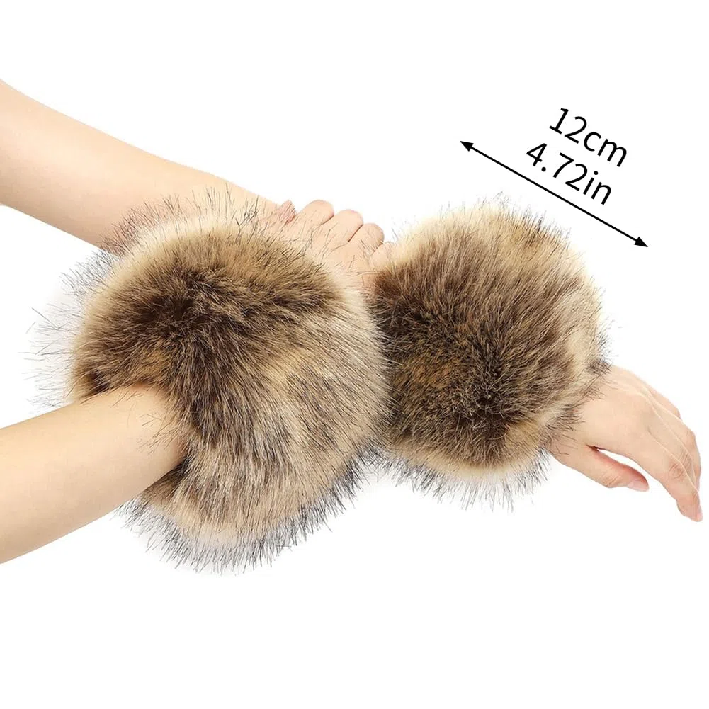 1 Paare Fell Pelz Armstulpen,Damen Pulswärmer Pelz Kunstfell Fellstulpen Fell Manschette Handschuhe Pulswärmer Kunstfell Winter Handgelenk Wärmer für Pullover Mantel Weste Jacken für Frauen,Braun