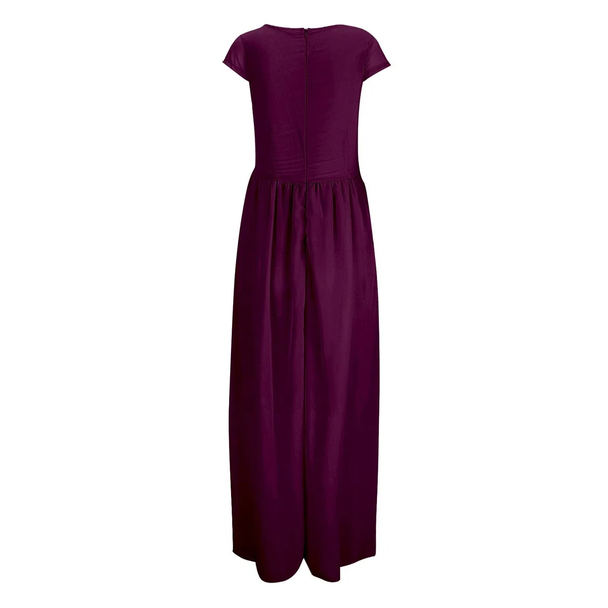 Einfarbiges Damen-Konzertkleid, V-Ausschnitt, kurze Ärmel, Chiffon-Taille, Kleid