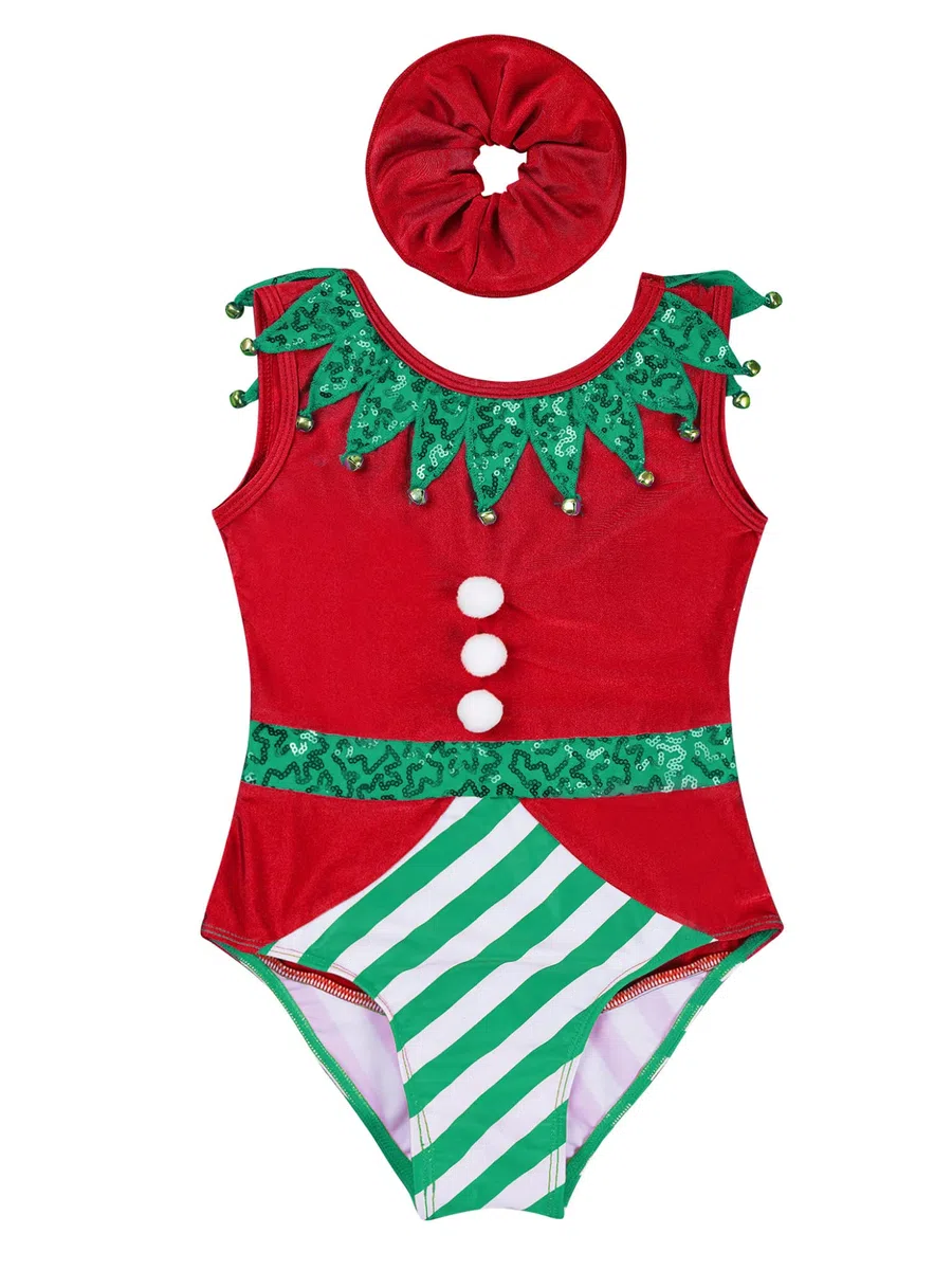 Mädchen Turnanzug Gymnastikanzug Weihnachten Body Overall Jumpsuit Kinder Weihnachtself Kostüm Weihnachten Party Outfits