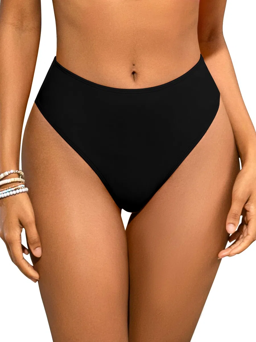 SHEKINI Damen Tanga Bikini Unterteil Hohe Taille Geraffte Rückseite Badeanzug Unterteil