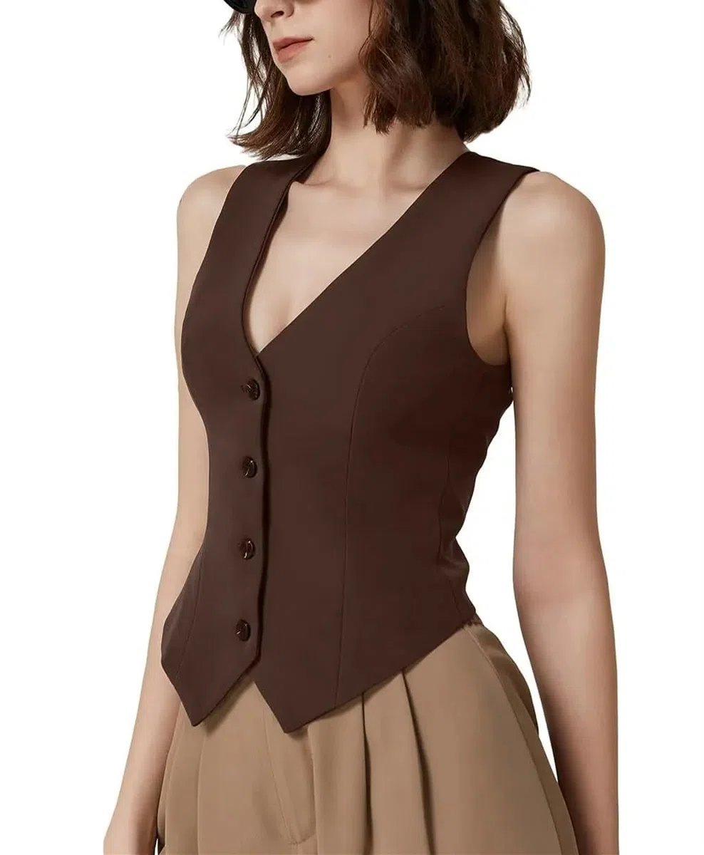 Anzugweste für Damen,Damen Weste Ärmelloser Blazer Büroweste Vorne Gefüttert Button Down Top Business Elegante Arbeitsbüro Anzugjacke Racerback Retro Dressy Tuxedo Racerback