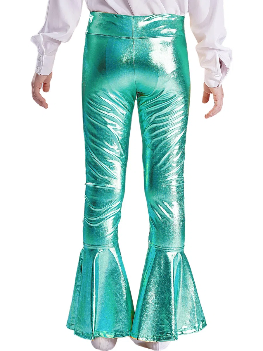 Kinder mädchen metallic Hose Glitzer Schlaghose Weites Bein High Waist Tanzhose Stretch Yogahose Disco Festival Outfit